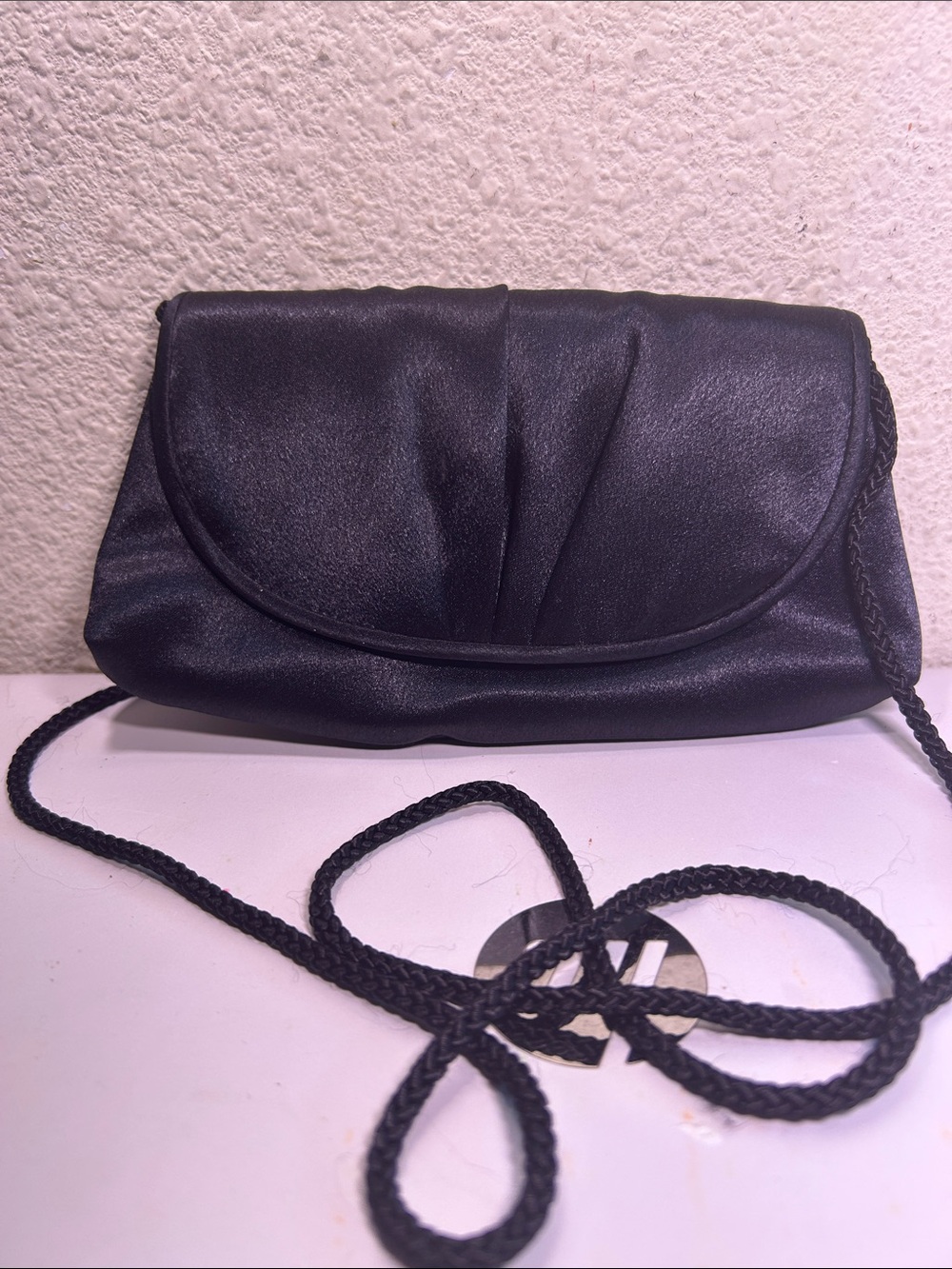 La Regale Black Evening Clutch with Braided Strap